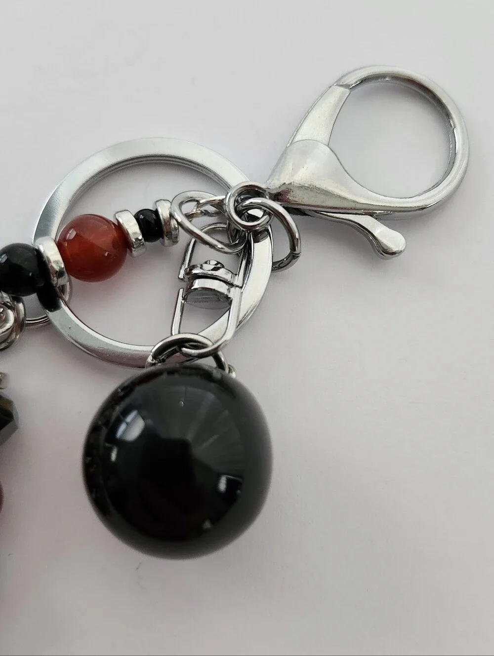 Dragon Eye Bag Charm or Keychain Carnelian Dragon Agate Obsidian Handcrafted